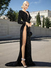 Luxury Women Summer Fashion Sexy Long Sleeve Black Diamonds Lace Maxi Long Bodycon Dress 2023 Elegant Evening Party Club Dress - Sabreeonline
