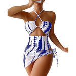 2pcs/set Beach Swimsuit Set Lace-up Tie Dye Print
