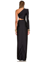 VC Black Long Dress Women Diagonal Collar One-Shoulder High Slit Ruched Design Evening Party Dress 2022 Autumn Winter New