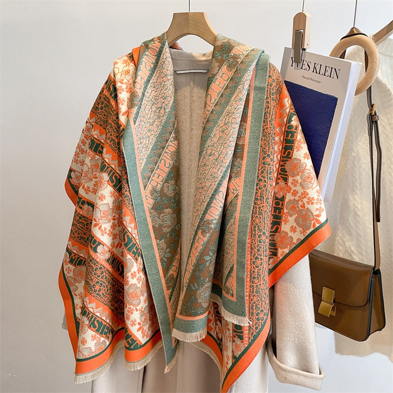 Luxury Brand Winter Cashmere Scarf for Women Fashion Warm Shawls and Wraps Pashmina Neckerchief Poncho Tassel Bufandas Echarpe - Sabreeonline