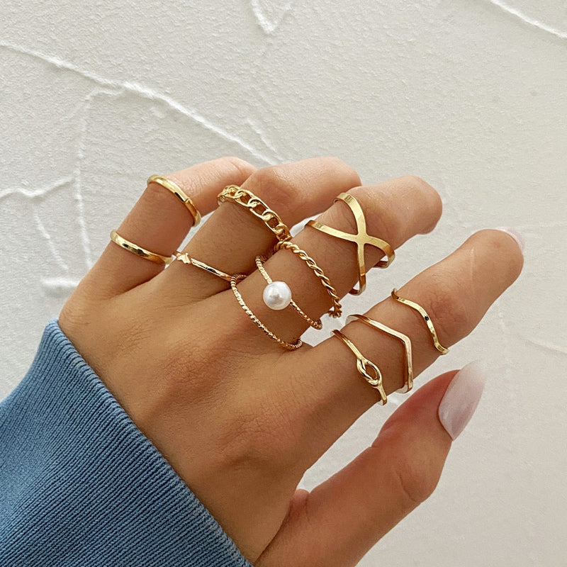 LATS 7pcs Fashion Jewelry Rings Set Round Opening Finger Ring for Girl - Sabreeonline