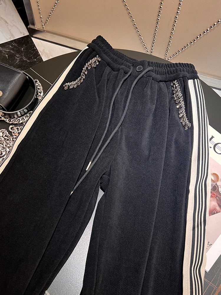Thickened Black Straight Casual Pants for Women 2022 New Autumn Winter Trousers High Waist Loose Slimming Wide Leg Sweatpants - Sabreeonline