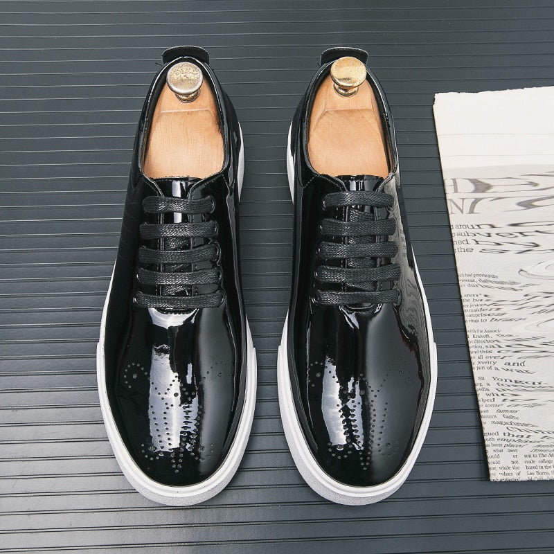 Lace-Up Sneaker Carved Designer Leather Shoes - Sabreeonline