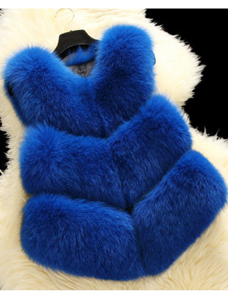Thick Warm Faux Fox Fur Vest V-Neck - Sabreeonline