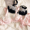 Lace edge sexy pure desire girl bra set soft steel ring gathered anti-sagging thin section small underwear lingerie suit - Sabreeonline