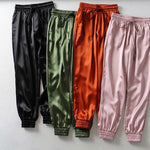 New High Waist Satin Pants Women Bsolid Color Black Joggers Women Trousers Casual Pants Cargo Sweatpants Korean Red Fall - Sabreeonline