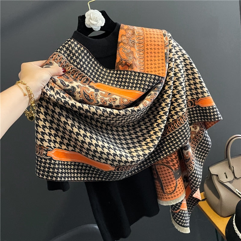 Luxury Brand Winter Cashmere Scarf for Women Fashion Warm Shawls and Wraps Pashmina Neckerchief Poncho Tassel Bufandas Echarpe - Sabreeonline