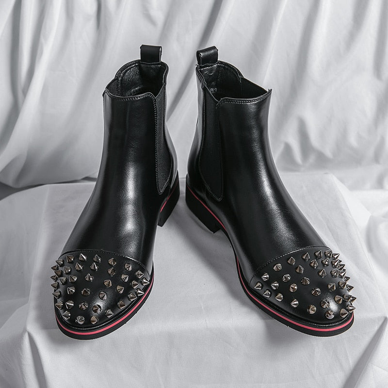 Chelsea Head Leather Ankle Boots Pointed Horse Boot - Sabreeonline