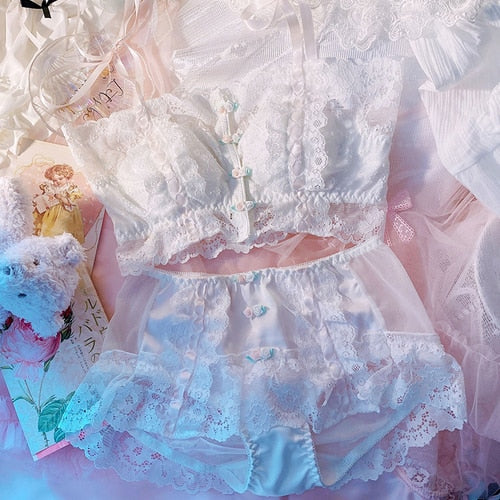 Girl Sexy Lingerie Cotton Intimate Vintage Lace Front Buckle Flowers - Sabreeonline