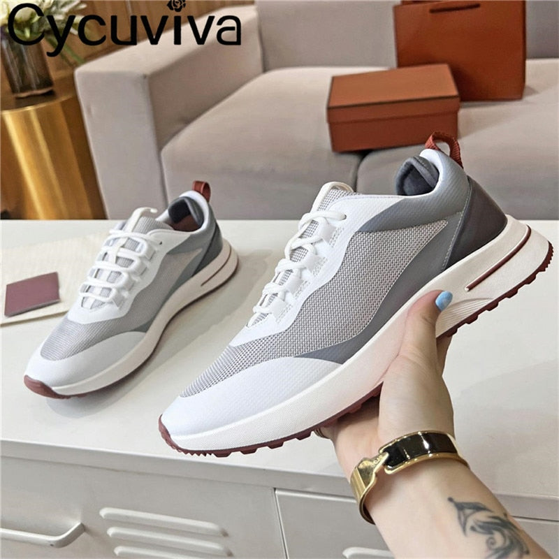 Men Running Shoes Lace Up Flat Tennis Shoes Male Mesh Breathable Patchwork Casual Walk Shoes for Men Comfortable Sneakers Men - Sabreeonline