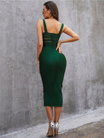 Green Mesh Midi Bandage Dress - Sabreeonline