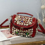 Rhinestone Leather Tote Shoulder Bag - Sabreeonline