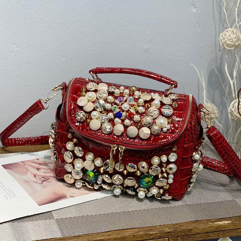 Rhinestone Leather Tote Shoulder Bag - Sabreeonline