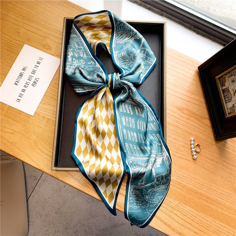 Elegant Print Satin Silk Skinny Scarf - Sabreeonline