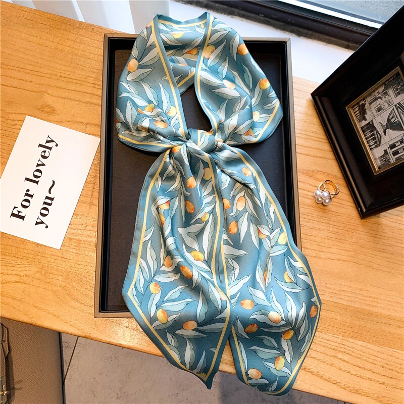 Elegant Print Satin Silk Skinny Scarf - Sabreeonline