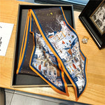 Elegant Print Satin Silk Skinny Scarf - Sabreeonline