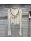 HIGH QUALITY New Fashion 2023 Designer Shirt Women's Granular Beaded Neck Flare Sleeve Shirt T-shirt - Sabreeonline