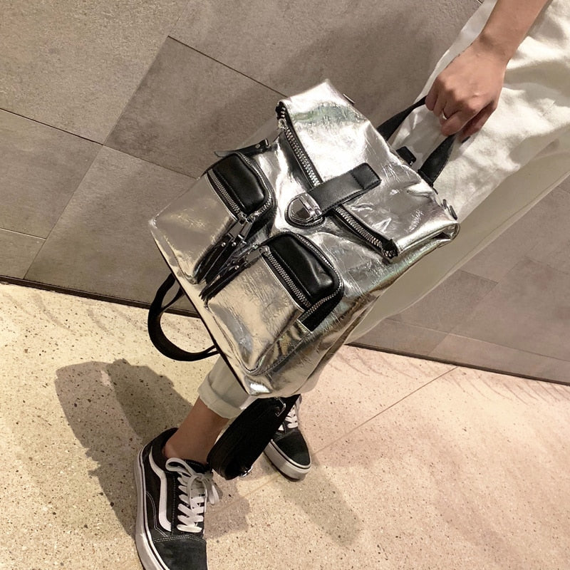 New Fashion Trendy Brand Backpack Ladies 2023 New All-match Multi-purpose Backpack Silver Casual Travel Bag Mochila Feminina - Sabreeonline