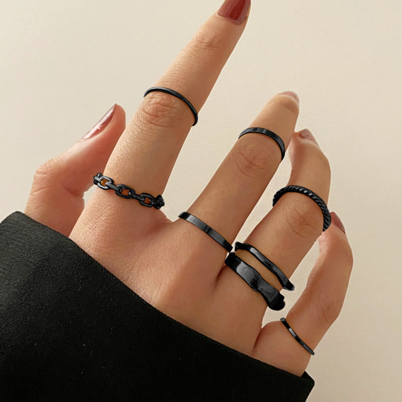 LATS 7pcs Fashion Jewelry Rings Set Round Opening Finger Ring for Girl - Sabreeonline