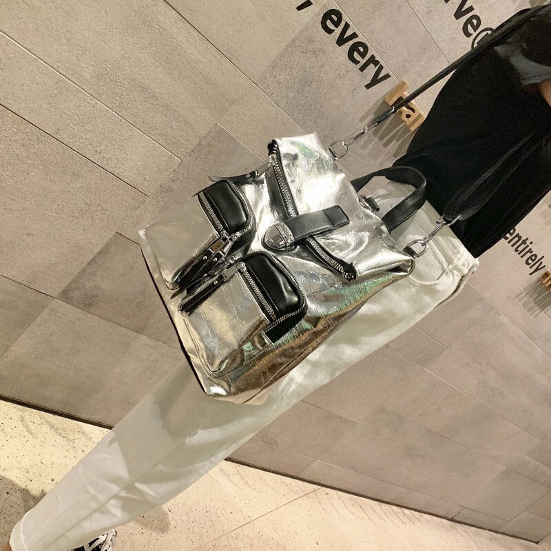 New Fashion Trendy Brand Backpack Ladies 2023 New All-match Multi-purpose Backpack Silver Casual Travel Bag Mochila Feminina - Sabreeonline