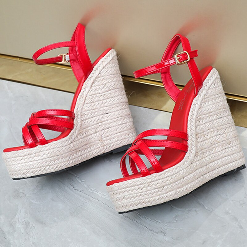 Shoes large size simple European and American braided hemp rope women&#39;s shoes wedge platform sandals