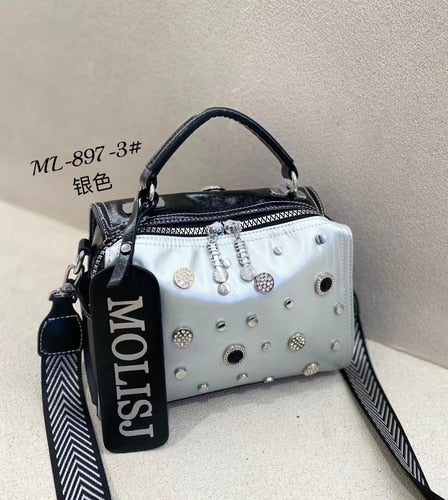 Ita Bag Rivet Diamond Women Handbags Real Leather Brand Designer Tote Bag Shoulder Crossbody Dual-use Sac a main - Sabreeonline