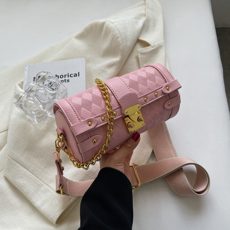 Small Barrel Shaped Leather Handbag - Sabreeonline