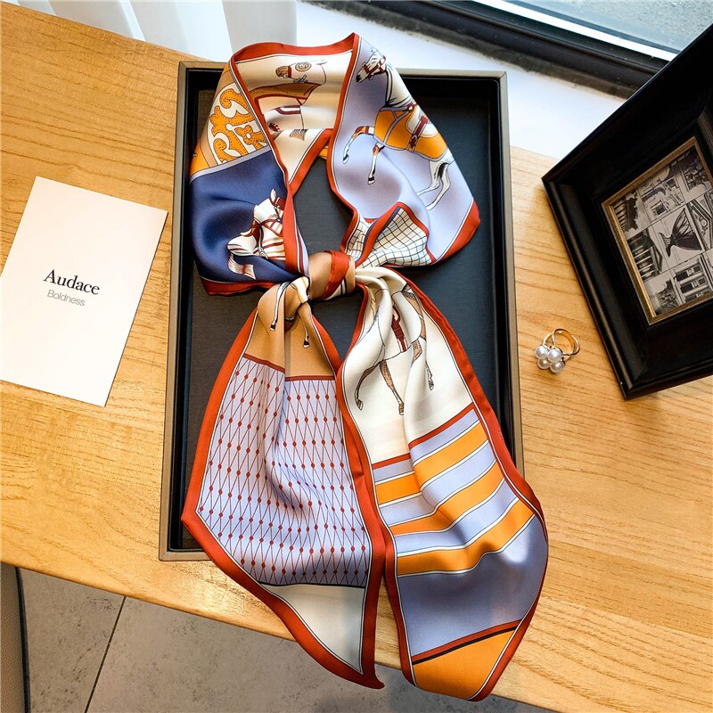 Luxury Brand Small Silk Scarf Women Headband Narrow Skinny Scarves Neck Belt Hair Bands Ribbons Scrunchies Female Accessories - Sabreeonline