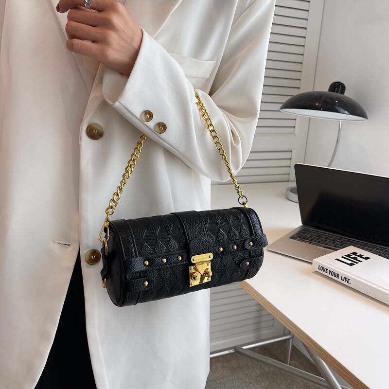 Small Barrel Shaped Leather Handbag - Sabreeonline