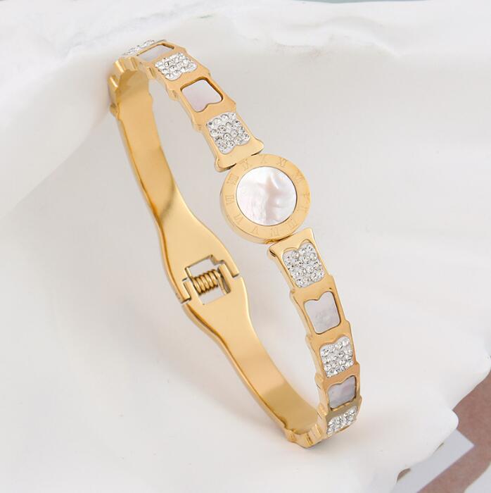 Four-leaf clover Roman alphabet animal micro-inlaid zircon titanium steel bracelet fashion jewelry for woman - Sabreeonline