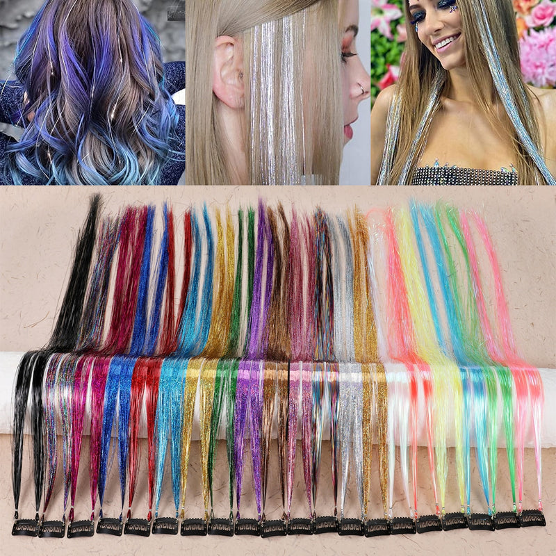 Rainbow Shiny Sparkle Hair Tinsel Kit Women Glitter Hair Extension Hair Bling Dazzles Girls Hippie Braiding Accessories - Sabreeonline