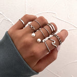 LATS 7pcs Fashion Jewelry Rings Set Round Opening Finger Ring for Girl - Sabreeonline