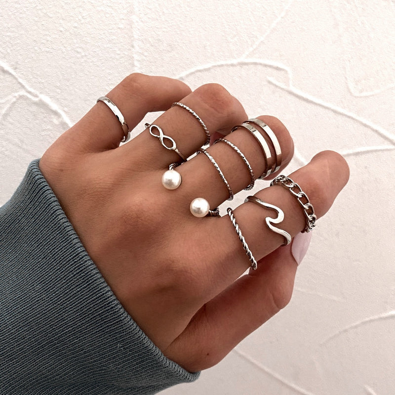LATS 7pcs Fashion Jewelry Rings Set Round Opening Finger Ring for Girl - Sabreeonline