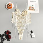Women Teddy lingerie Sexy Underwear Erotic Corset Lace Mesh Sleepwear Nightwear  Embroidered strap one-piece sexy pajamas - Sabreeonline