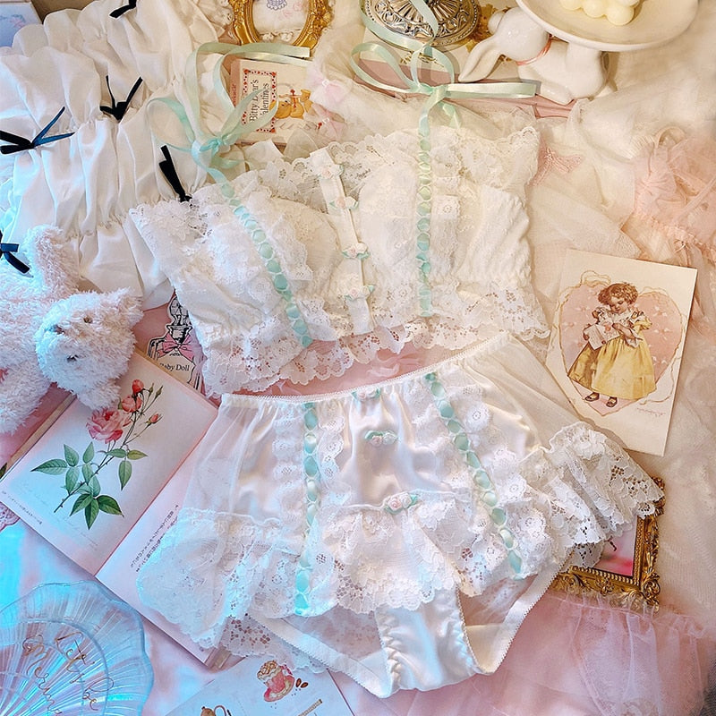 Girl Sexy Lingerie Cotton Intimate Vintage Lace Front Buckle Flowers - Sabreeonline