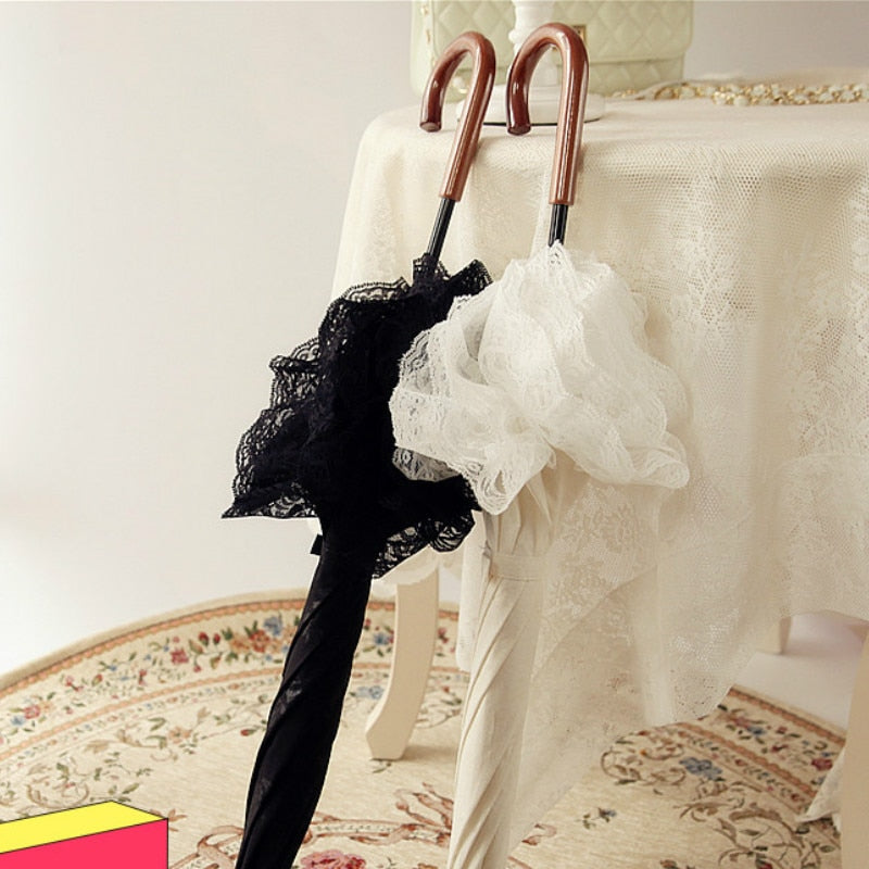 White Lace Umbrella Women Flower Long Handle Umbrella Wedding Retro Sunshade Girls Umbrellas Decoration Guarda Chuva Gift SY329 - Sabreeonline