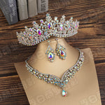 Baroque Crystal Water Drop Bridal Jewelry Sets Rhinestone Tiaras Crown Necklace Earrings for Bride Wedding Dubai Jewelry Set - Sabreeonline