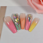 Large Stone Decorative Gradient Press On Fingernails