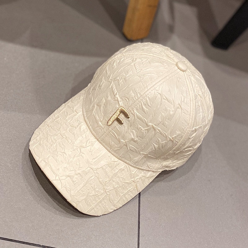 Women Men Embroidered Letter Pleated Baseball Cap - Sabreeonline