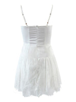 Sexy Solid Satin Stitching Lace Bra Corset Mini Dres