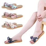 Suihyung Women Flax Slippers Summer Casual Slides Beach Shoes Ladies Indoor Linen Slippers Bohemia Floral Bow Flip Flops Sandals - Sabreeonline