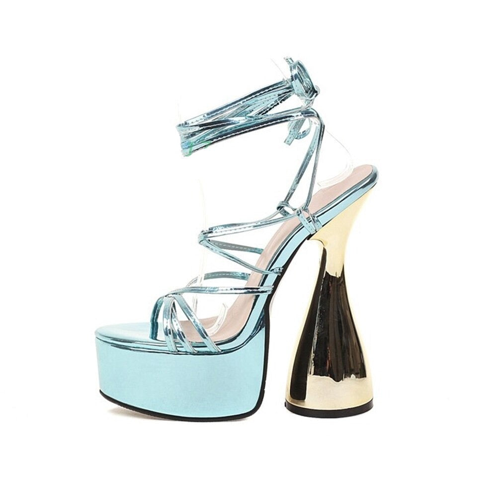 Blue Shiny Platform Pumps - Sabreeonline