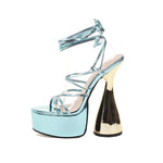 Blue Shiny Platform Pumps - Sabreeonline