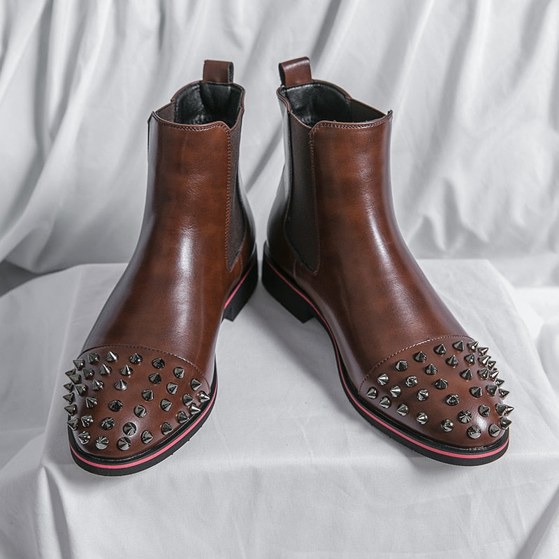 Chelsea Head Leather Ankle Boots Pointed Horse Boot - Sabreeonline