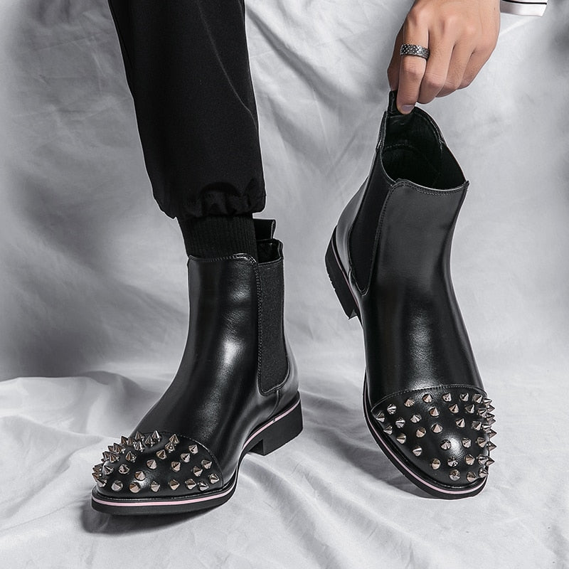 Chelsea Head Leather Ankle Boots Pointed Horse Boot - Sabreeonline