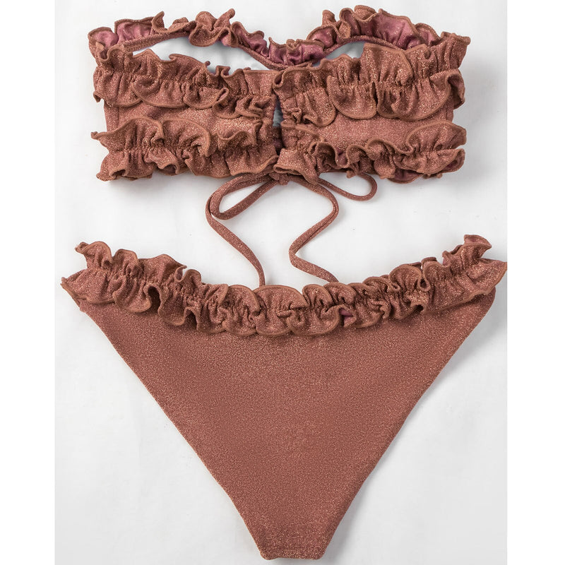 Ruffle Bandeau Bikini Push Up Swimsuit Women Sexy Bikini Sets 2023 Two Piece Brazilian Bathing Suit Bandeau Beach Wear Swimwear