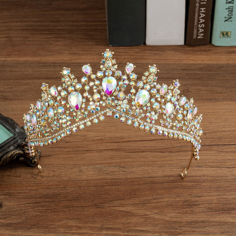 Baroque Crystal Water Drop Bridal Jewelry Sets Rhinestone Tiaras Crown Necklace Earrings for Bride Wedding Dubai Jewelry Set - Sabreeonline