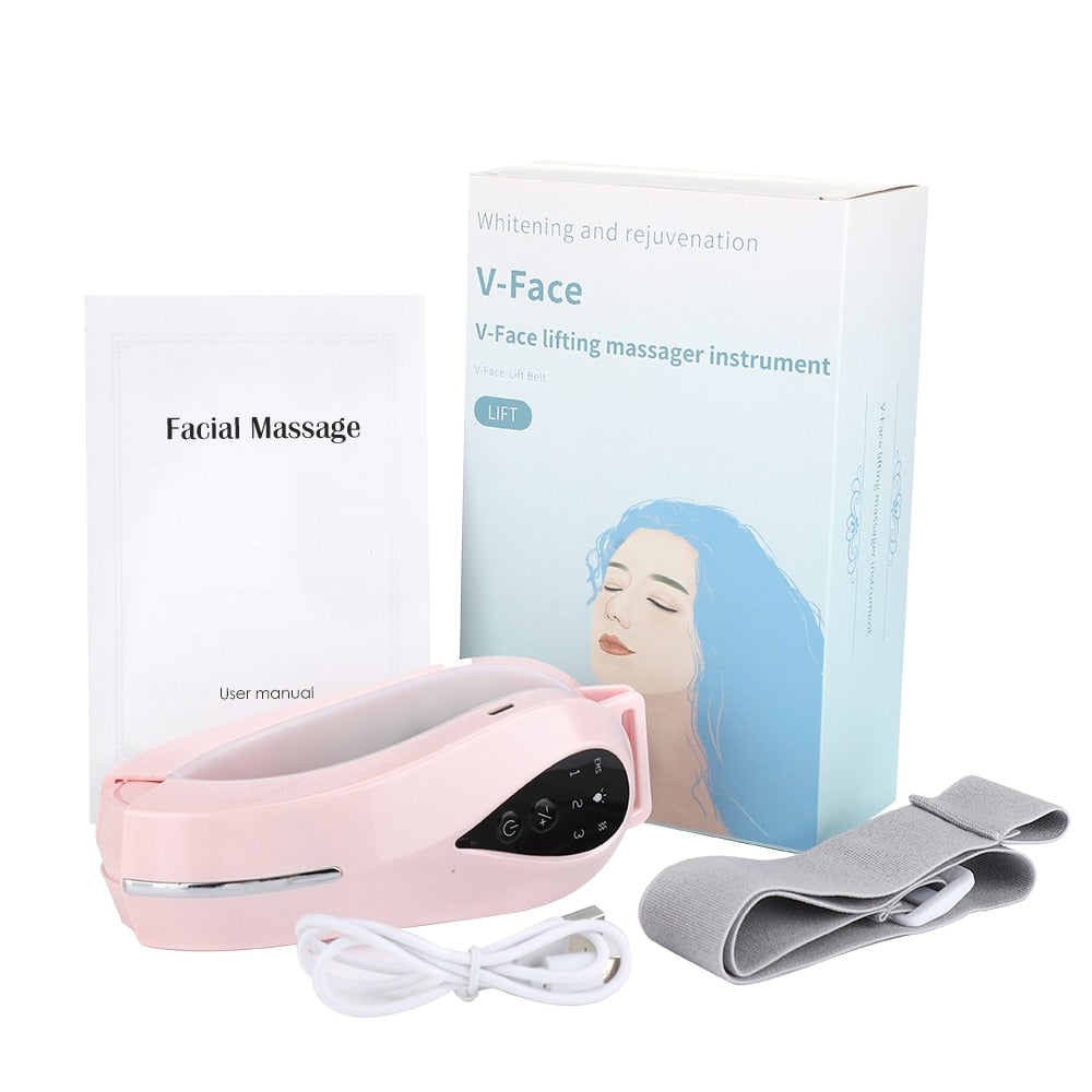 Facial Massager V-Line Chin Lift Belt Machine Face Slimming Vibration Red Light Blue Light LED Face Care Lifting Device - Sabreeonline