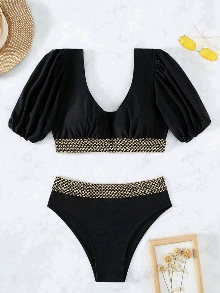 Swimsuit Puff Sleeve Bathing Suit - Sabreeonline