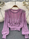 Lantern Sleeve Elastic Short Knit - Sabreeonline